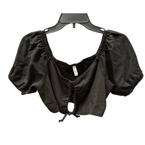 NWOT PacSun Bluesteel Medium Black Linen crop top bubble sleeve stretch